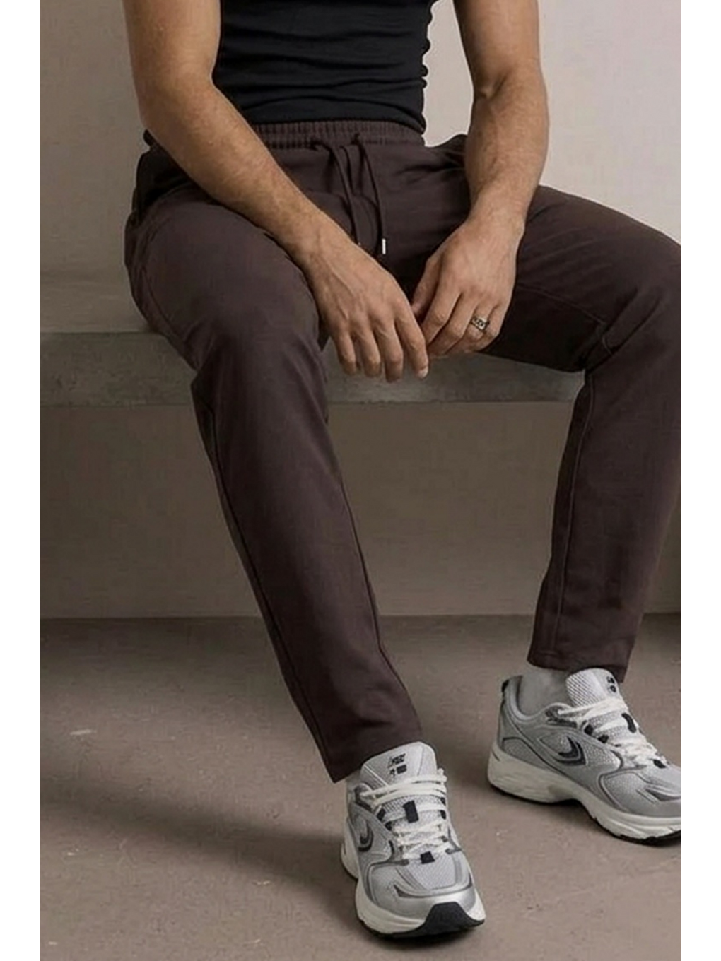 Kahverengi Erkek Beli Lastikli Rahat Kahve Bol Pantolon-5