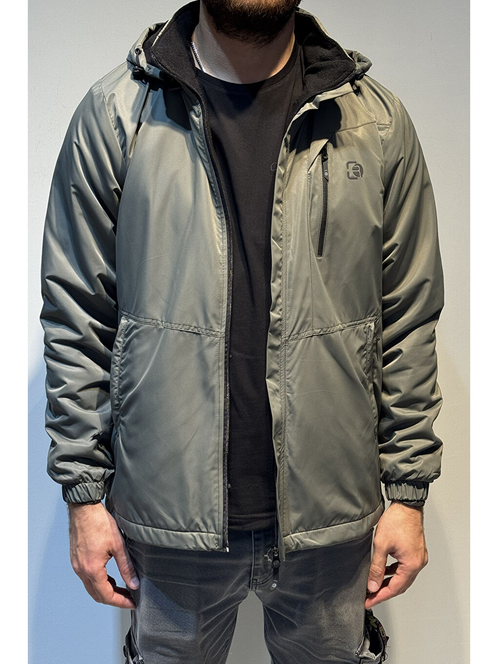 Erkek Kapüşonlu Cep Detaylı İçi Polar Kışlık Mont 2571 Haki-2