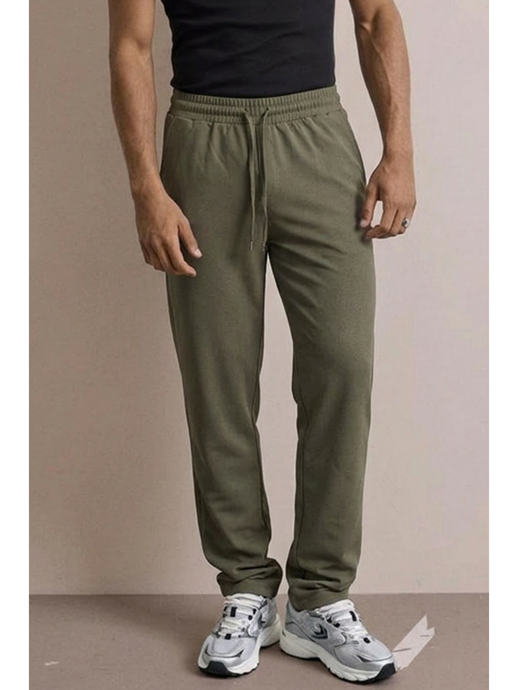 Erkek Beli Lastikli Rahat Haki Bol Pantolon-4