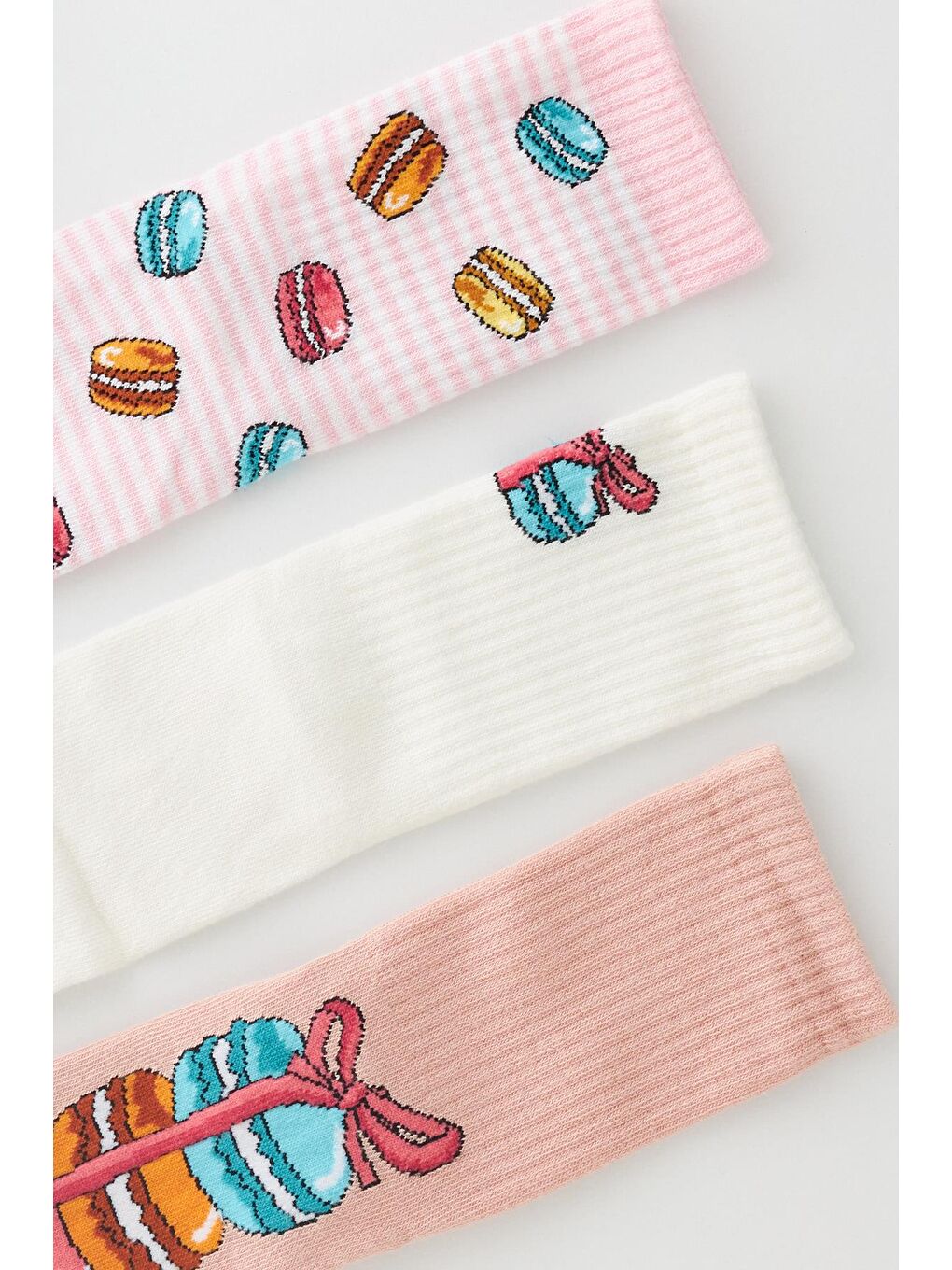 Pembe Kız Çocuk Makaron Desenli 3'Lü Kutulu Soket Çorap-4