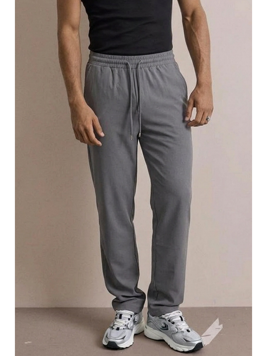 Erkek Beli Lastikli Rahat Antrasit Bol Pantolon-4