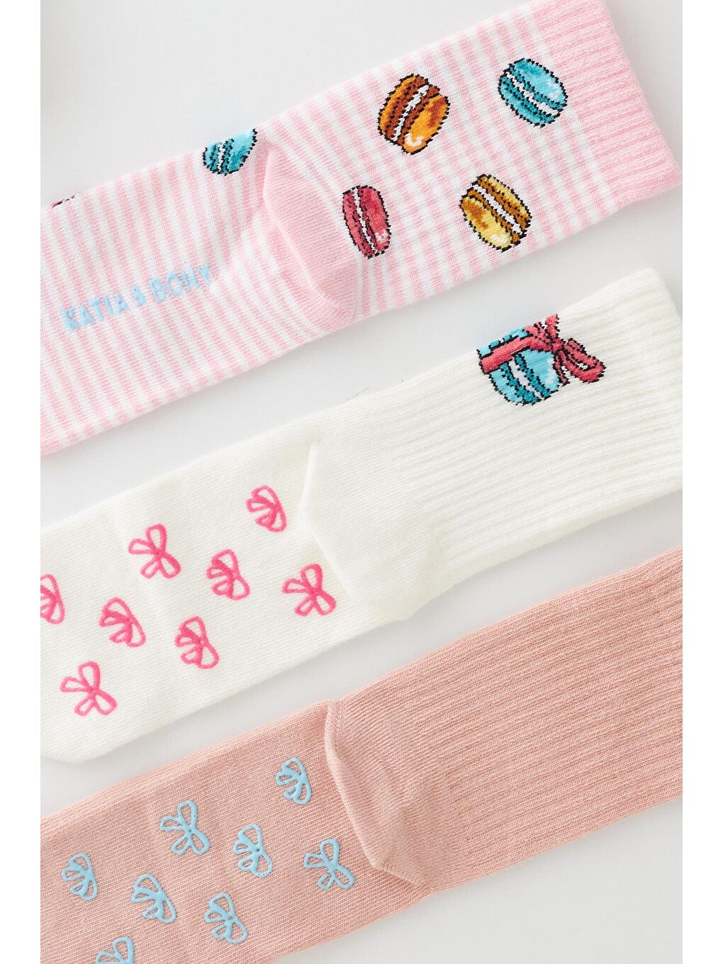 Pembe Kız Çocuk Makaron Desenli 3'Lü Kutulu Soket Çorap-5