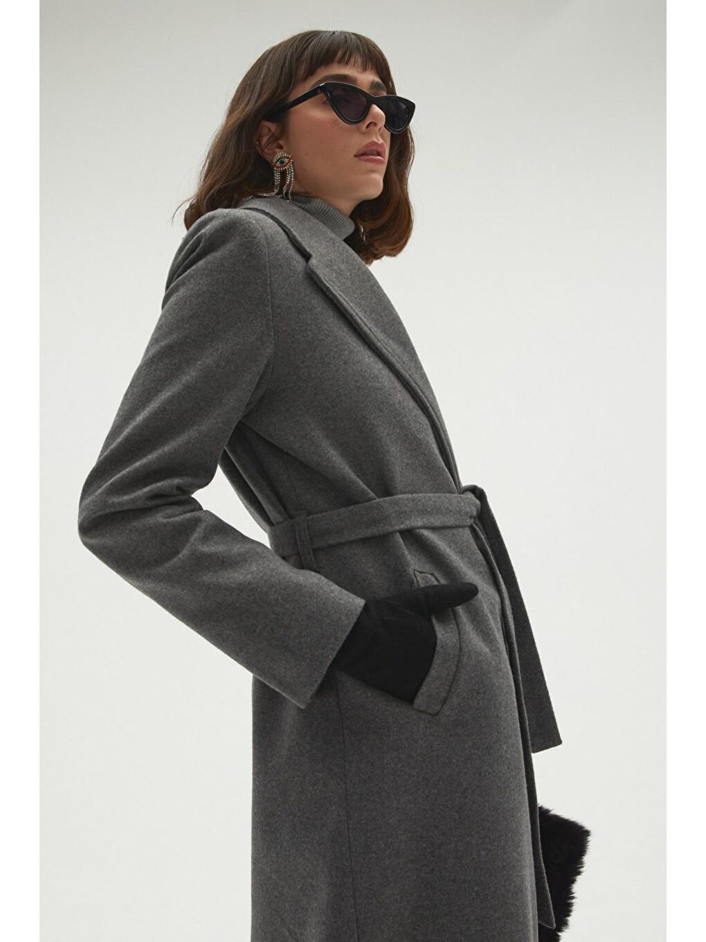 Antrasit Bağlamalı Kaşe Kaban-1