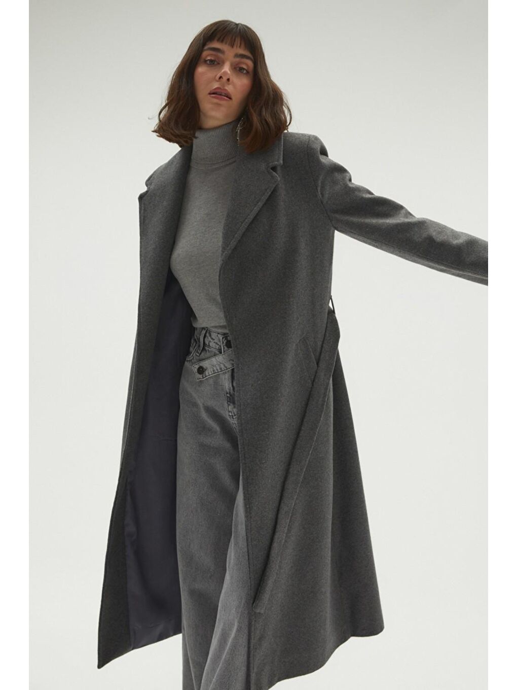 Antrasit Bağlamalı Kaşe Kaban-2