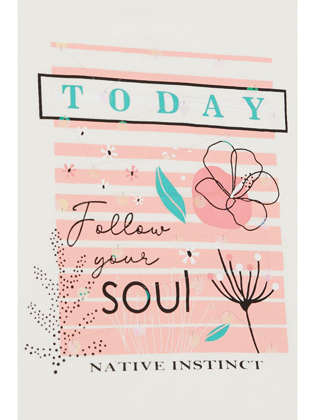 Kız Çocuk Tişört Çiçek & Yazı Baskılı Pullu Ekru (9-14 Yaş)-3