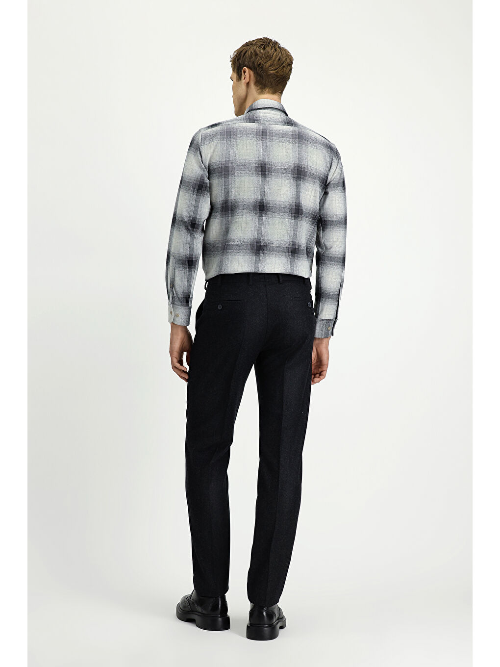 Antrasit Yünlü Pileli Flanel Klasik Kumaş Pantolon-3