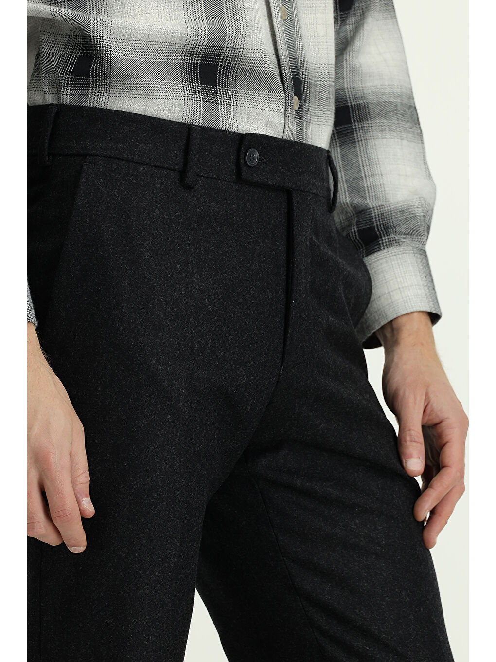 Antrasit Yünlü Pileli Flanel Klasik Kumaş Pantolon-4