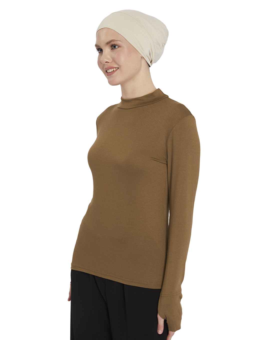 Kahverengi Kadın Organik Parmak Geçmeli Balıkçı Yakalı Body-3