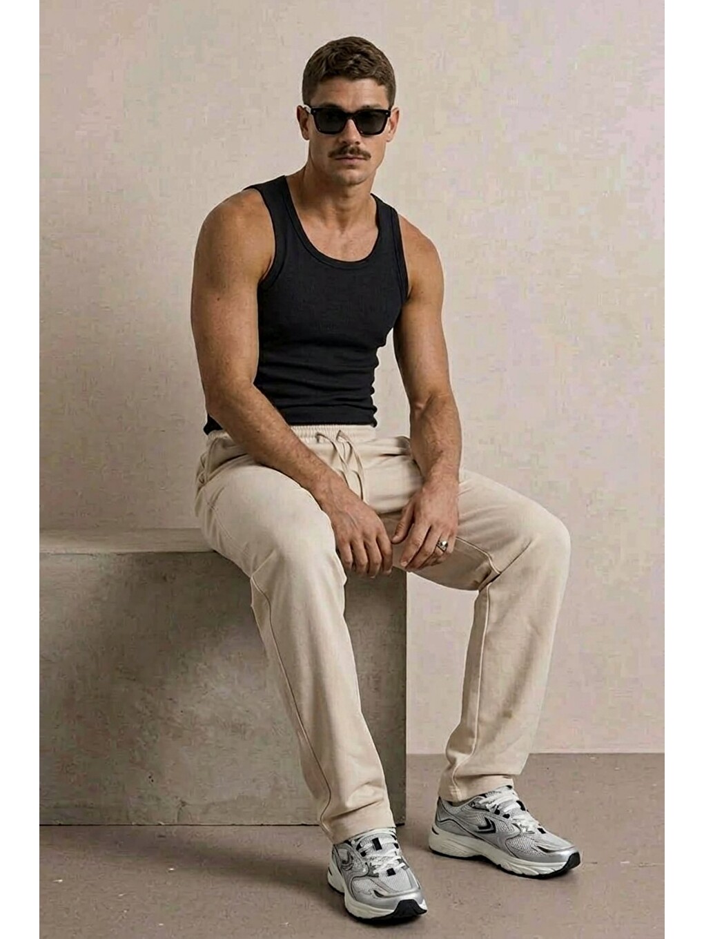 Ekru Erkek Beli Lastikli Rahat Krem Bol Pantolon-1