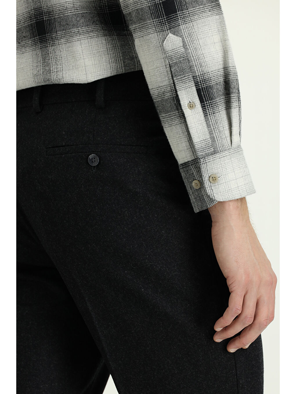 Antrasit Yünlü Pileli Flanel Klasik Kumaş Pantolon-5