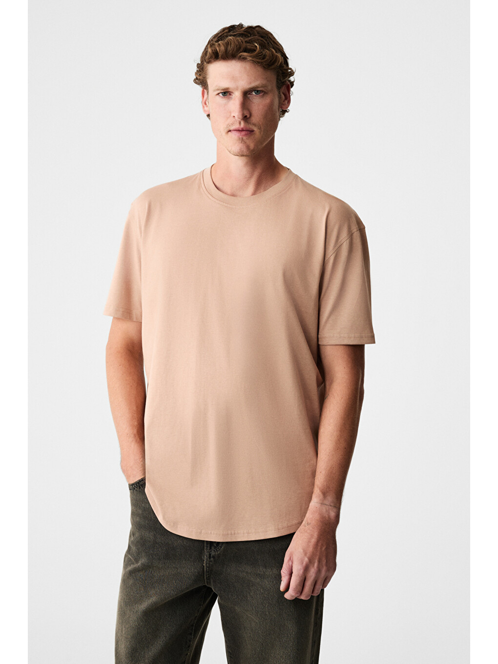 Pembe Mono Erkek Organik Pamuklu Bisiklet Yakalı Kısa Kollu Regular Fit Somon T-shirt-1