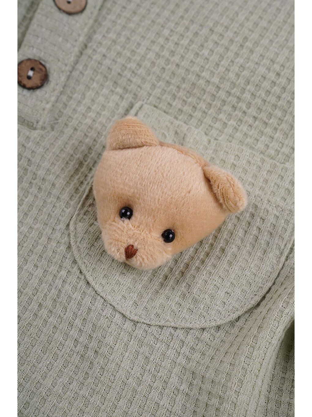 Yeşil Bisiklet Yaka Kısa Kol Yakası Düğmeli Ayıcık Detaylı Cagla Yesil Renk Erkek Çocuk Sortlu Takım-2