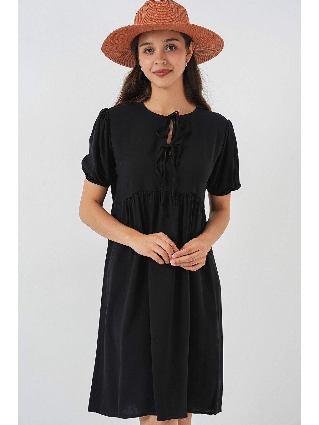 Kadın Bağcıklı Midi Elbise 2575 - Siyah-2