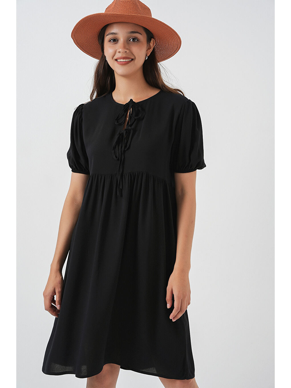 Kadın Bağcıklı Midi Elbise 2575 - Siyah-3