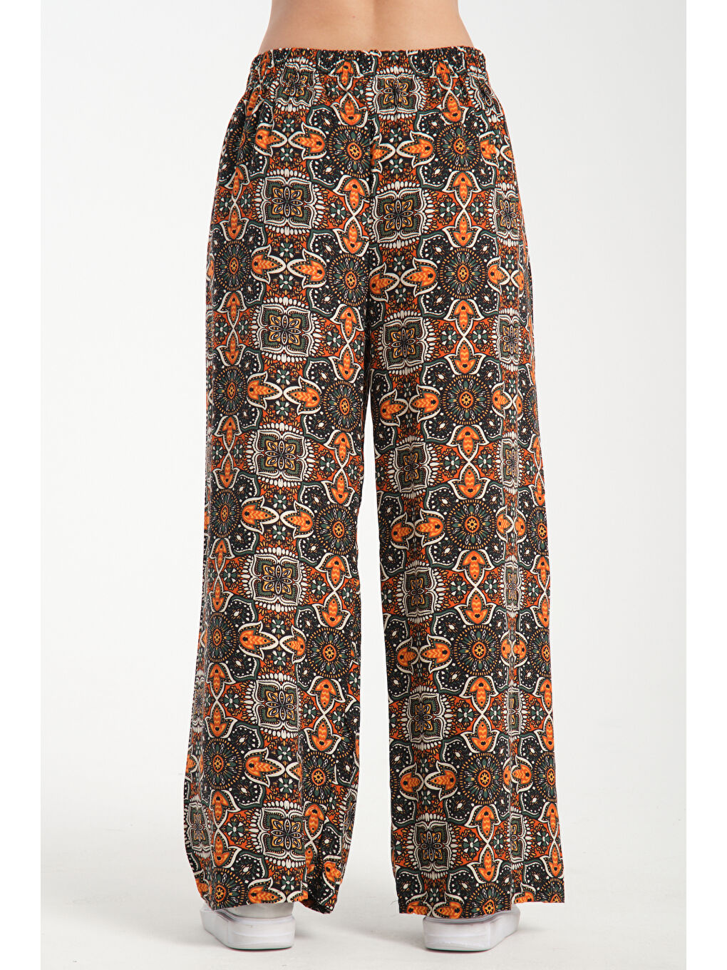 Turuncu Kadın Desenli Dökümlü Viskon Pantolon 1070-3