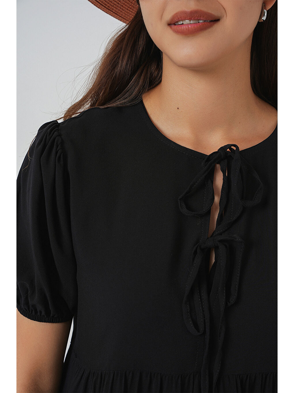 Kadın Bağcıklı Midi Elbise 2575 - Siyah-4