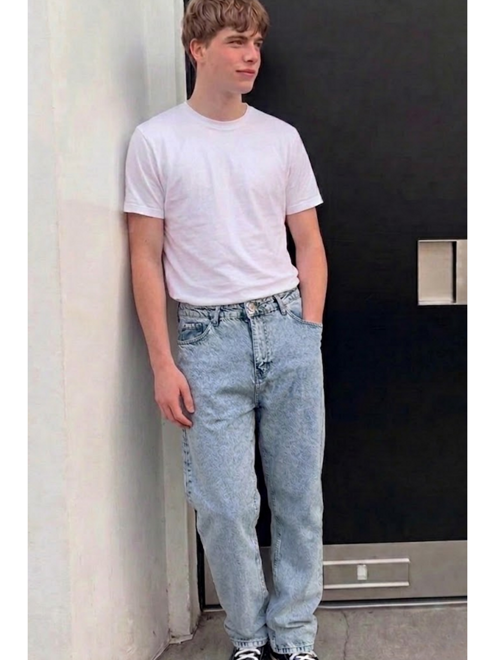 Beyaz Erkek Bol Paça Kar Mavi Baggy Pantolon