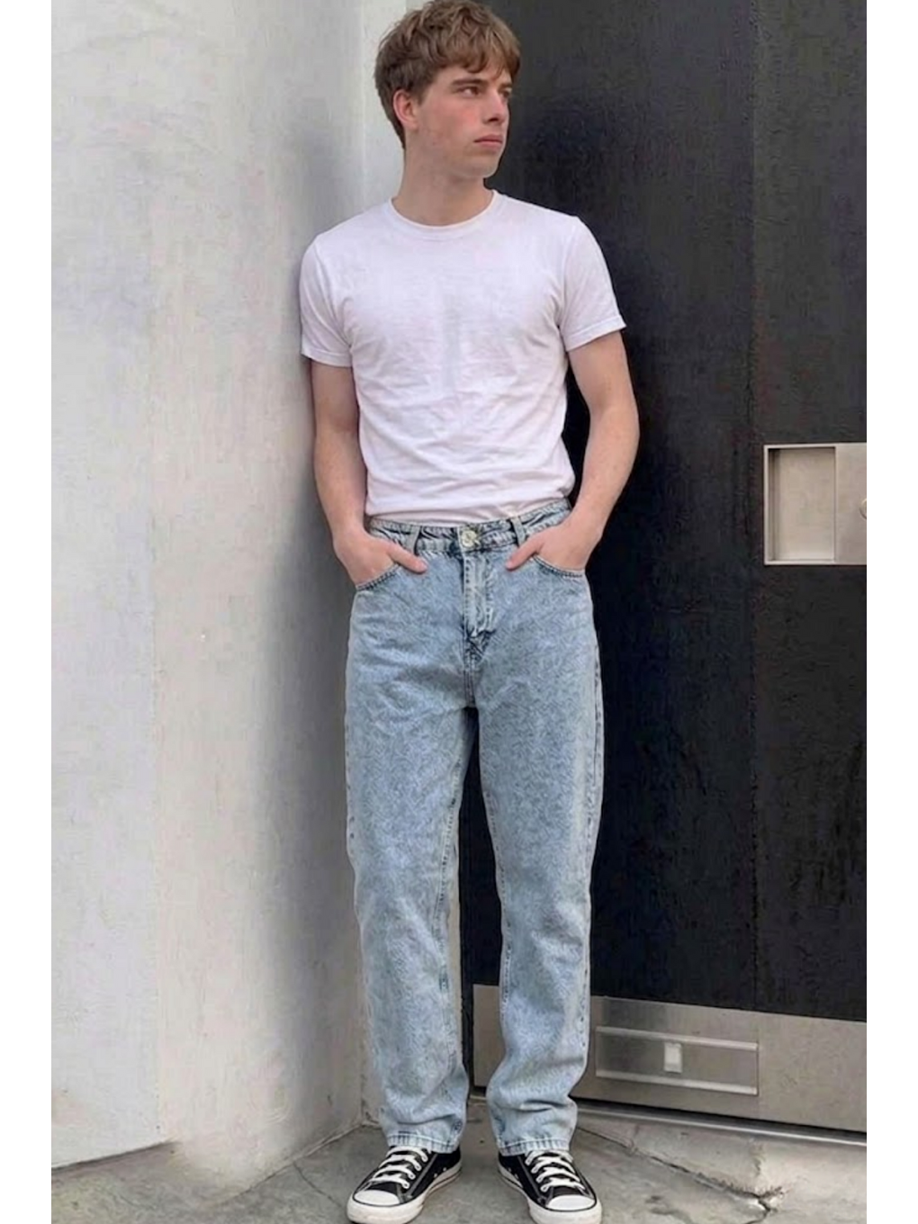 Beyaz Erkek Bol Paça Kar Mavi Baggy Pantolon-3