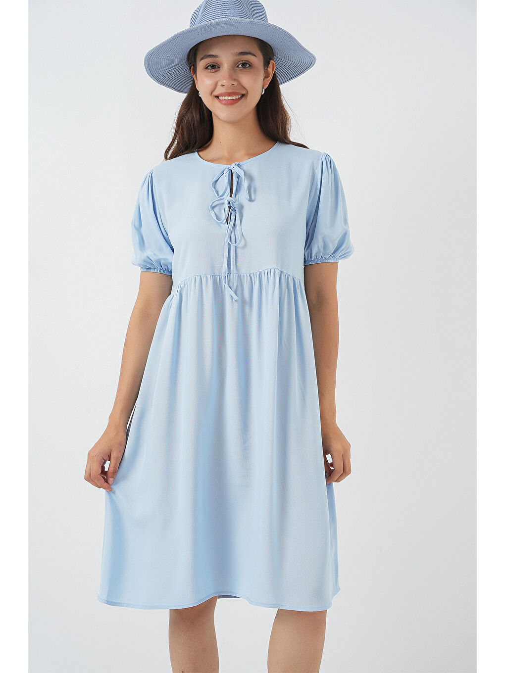 Kadın Bağcıklı Midi Elbise 2575 - Mavi