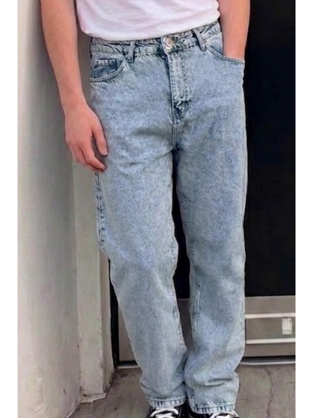 Beyaz Erkek Bol Paça Kar Mavi Baggy Pantolon-4