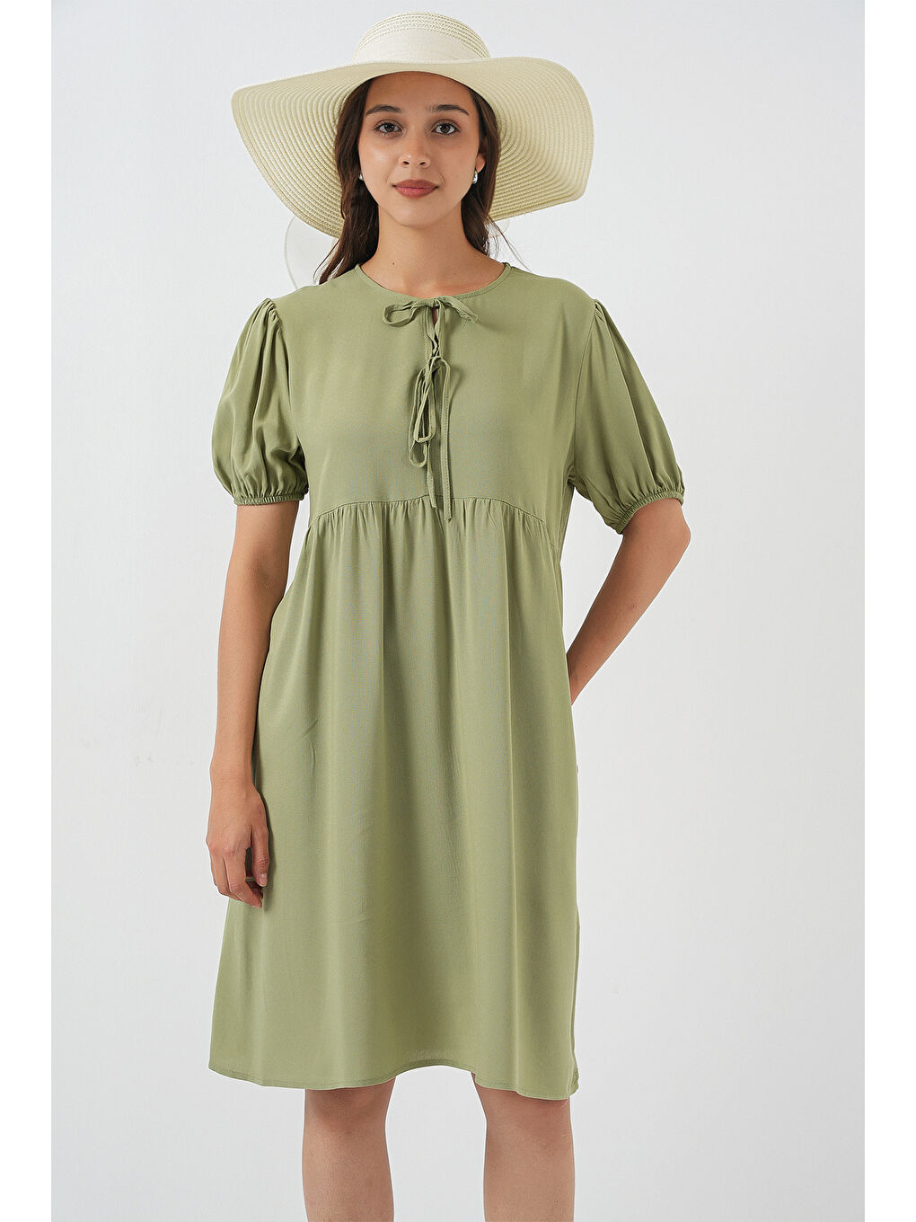 Yeşil Kadın Bağcıklı Midi Elbise 2575 - C. Çağla-2