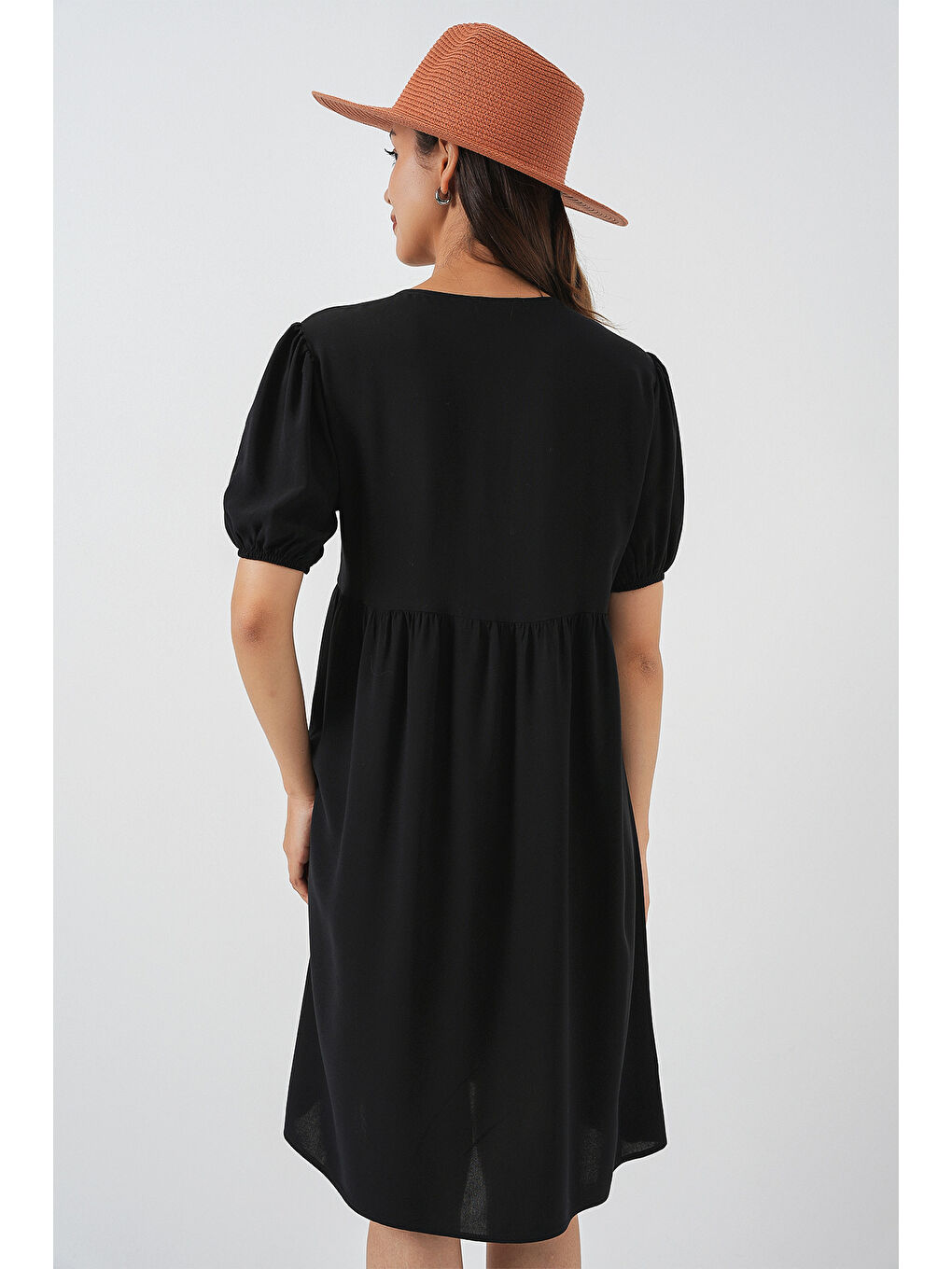 Kadın Bağcıklı Midi Elbise 2575 - Siyah-5