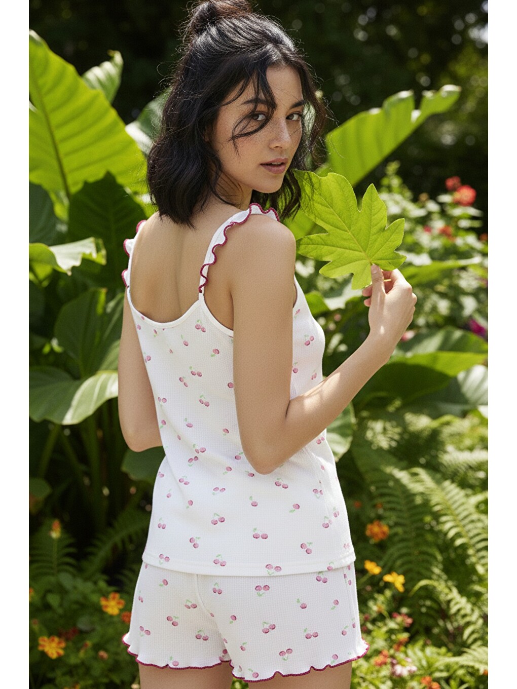 Karışık Fitilli Kaşkorse Örme Şortlu Pijama Takım 26120151-1