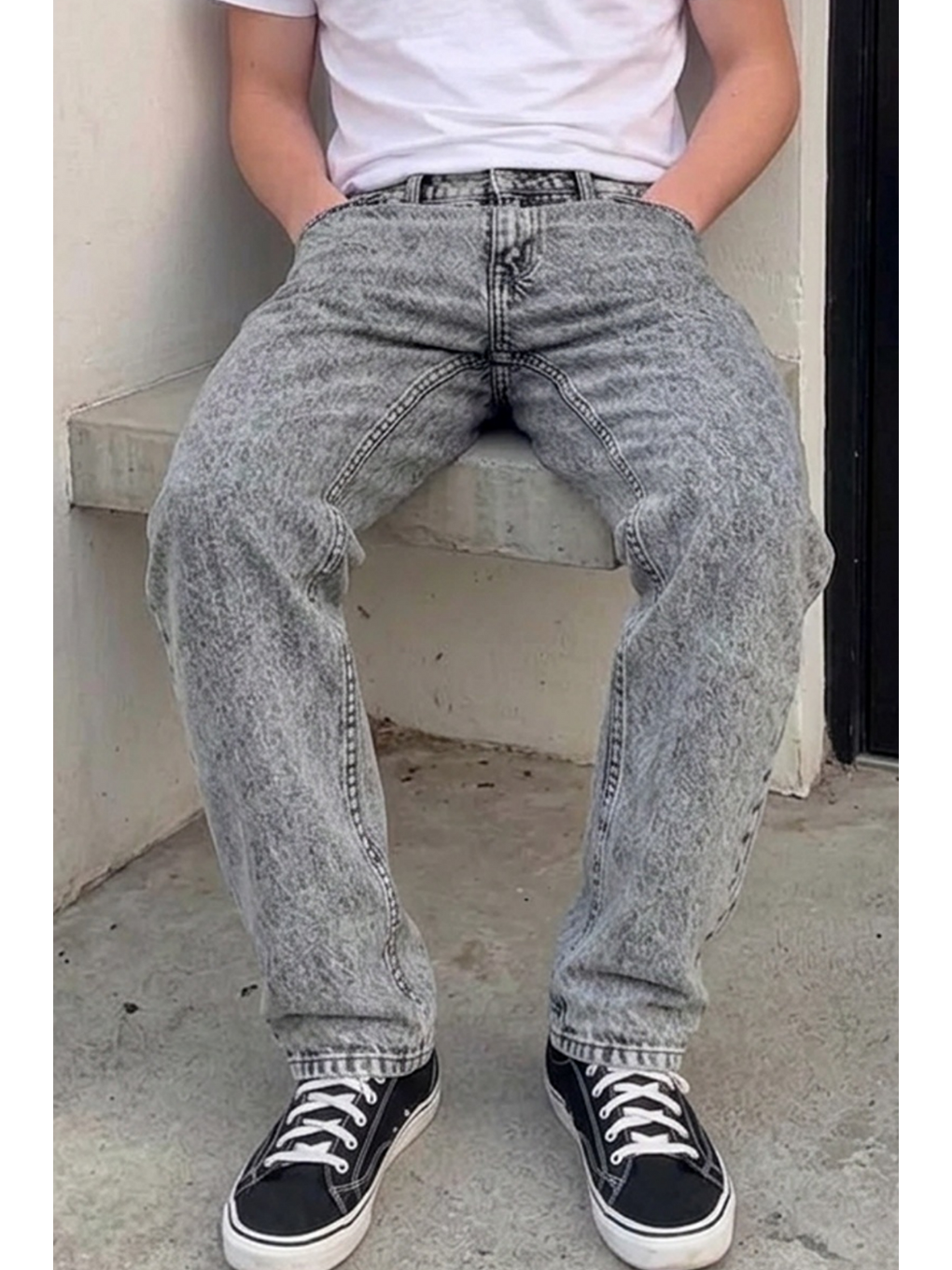 Erkek Bol Paça Açık Gri Baggy Pantolon-5