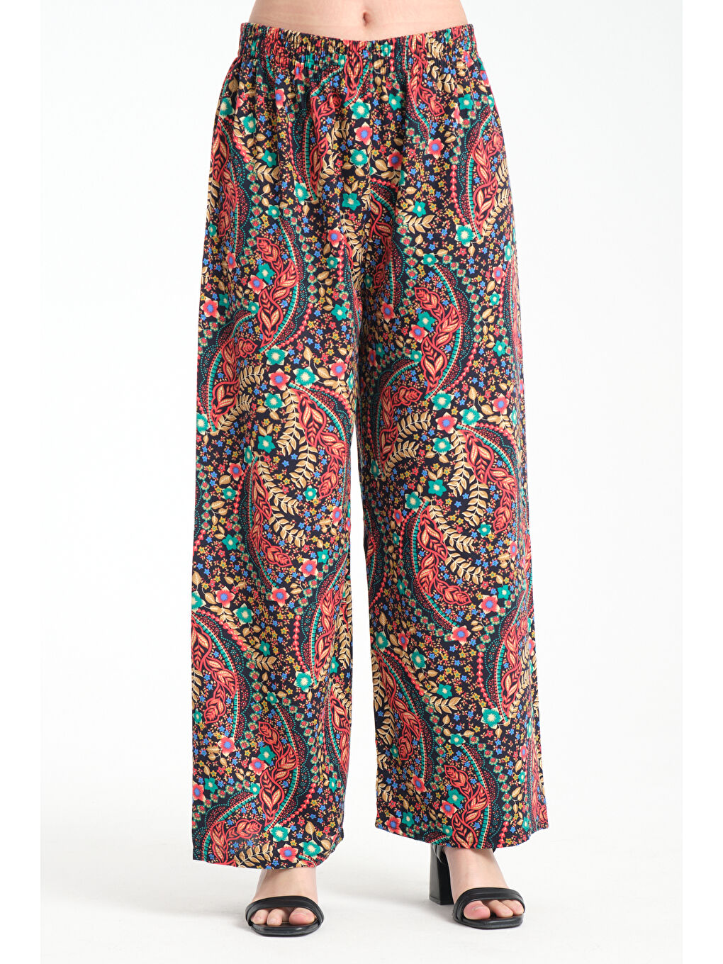 Lacivert Kadın Desenli Dökümlü Viskon Pantolon 1071