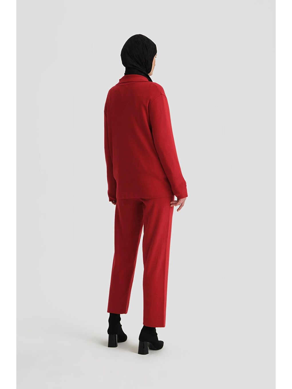Metal Düğmeli Triko Takım 24Kd4212 Kırmızı-4