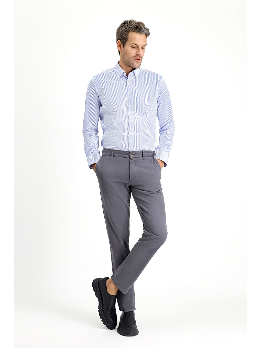 Gri Regular Fit Elastanlı Kanvas / Chino Pantolon