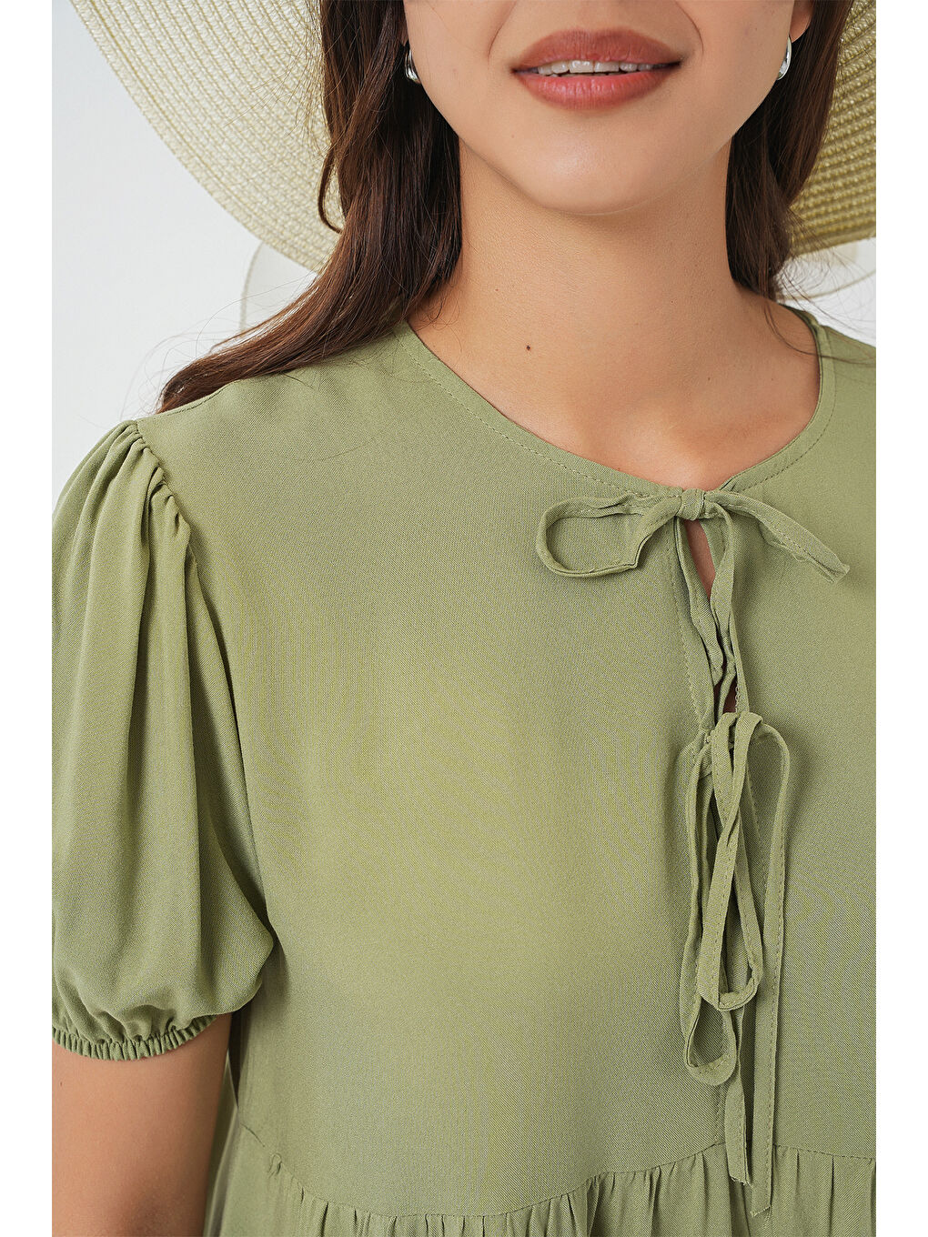 Yeşil Kadın Bağcıklı Midi Elbise 2575 - C. Çağla-4