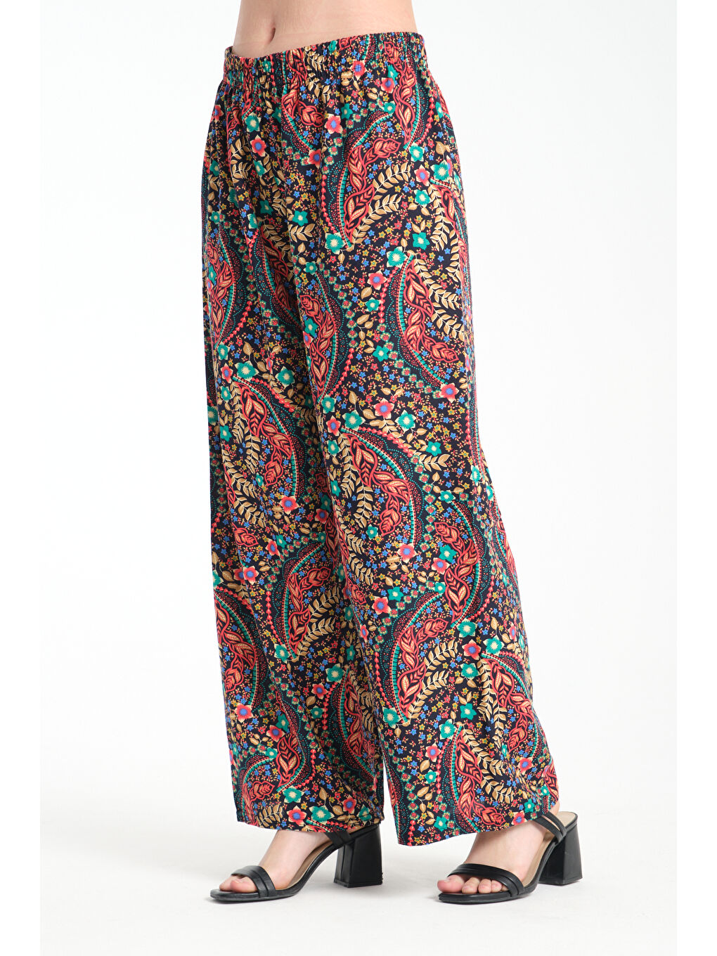 Lacivert Kadın Desenli Dökümlü Viskon Pantolon 1071-2