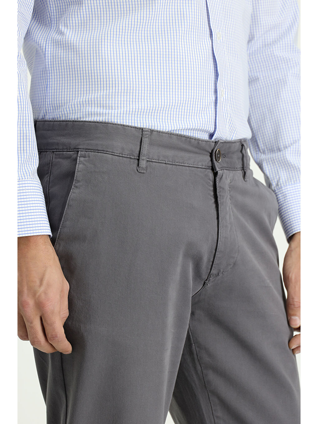 Gri Regular Fit Elastanlı Kanvas / Chino Pantolon-3