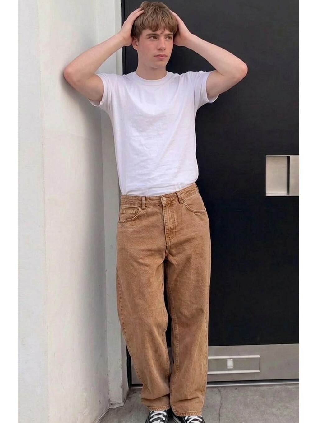 Kahverengi Erkek Bol Paça Kiremit Baggy Pantolon-1