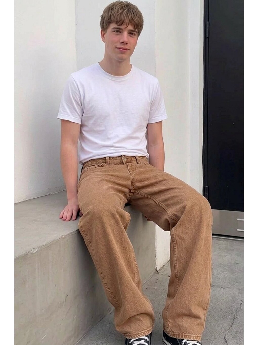 Kahverengi Erkek Bol Paça Kiremit Baggy Pantolon-2
