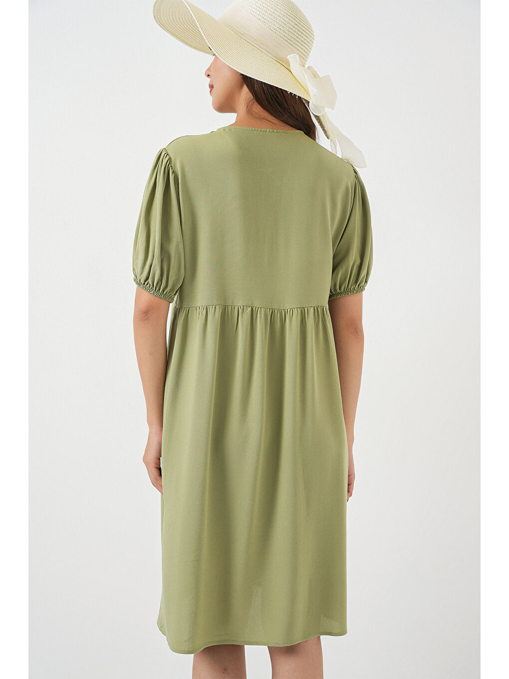 Yeşil Kadın Bağcıklı Midi Elbise 2575 - C. Çağla-5