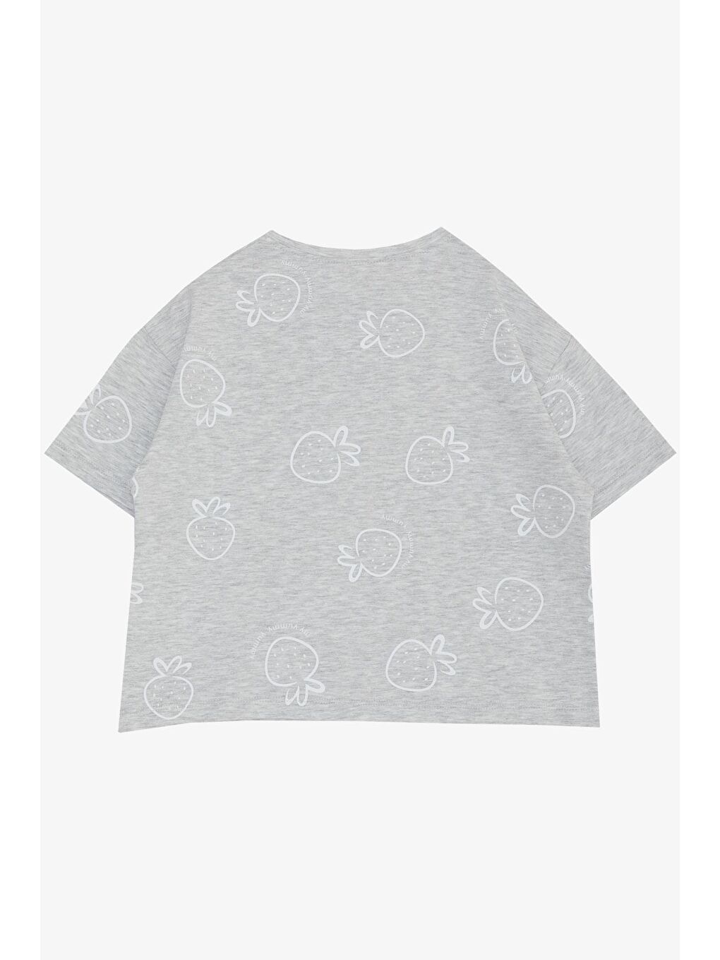 Kız Çocuk Tişört Crop Çilek & Yazı Baskılı Açık Gri Melanj (6-12 Yaş)-4