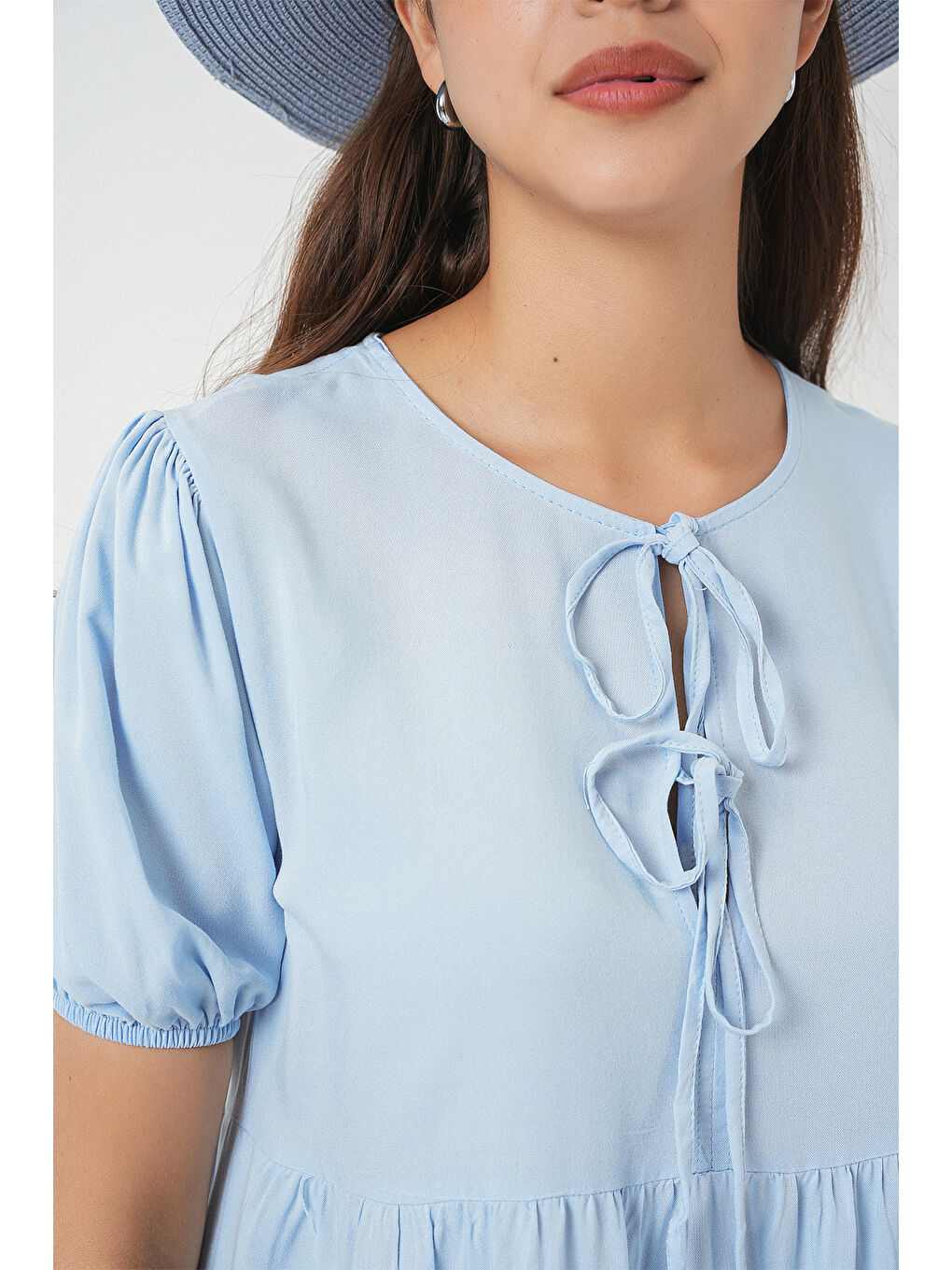 Kadın Bağcıklı Midi Elbise 2575 - Mavi-4