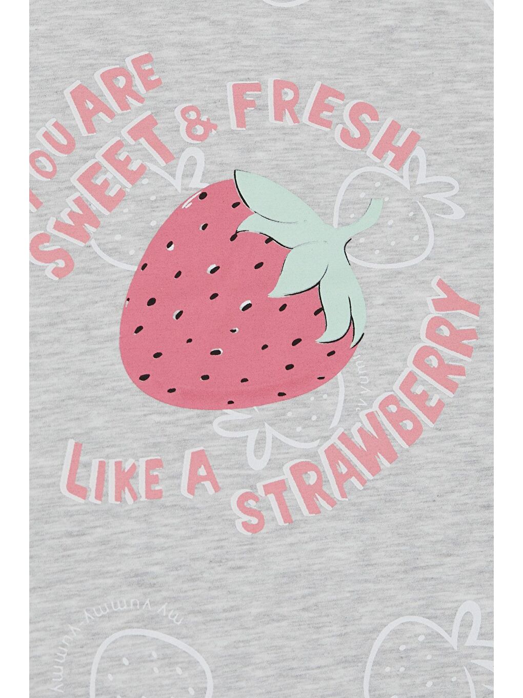 Kız Çocuk Tişört Crop Çilek & Yazı Baskılı Açık Gri Melanj (6-12 Yaş)-6