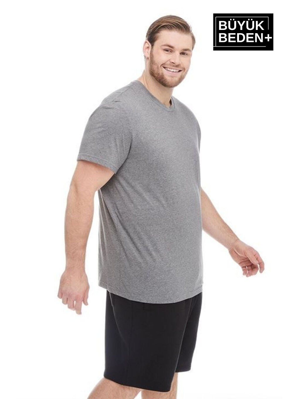 Gri Erkek  Bisiklet Yaka Büyük Beden Tişört SPRBTS10-1