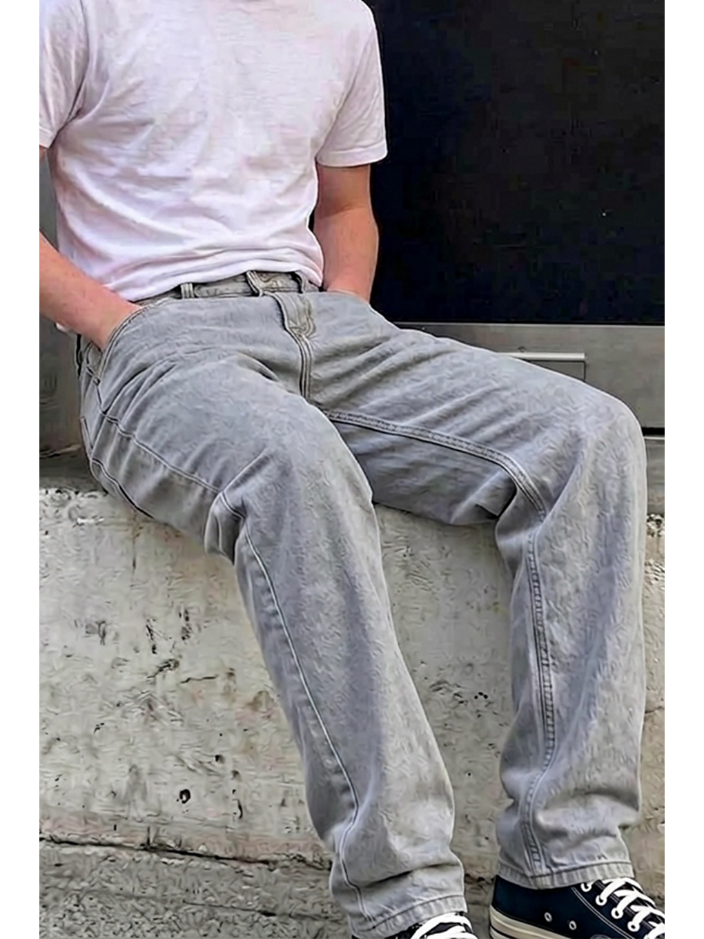Erkek Bol Paça Gri Baggy Pantolon-5