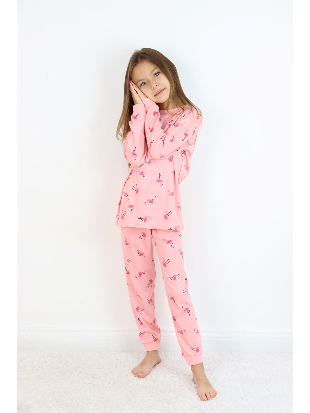 Pembe Kız Çocuk Orta Kalınlıkta Basic Baskılı Pijama Takımı