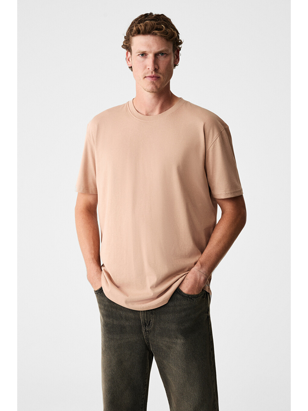 Pembe Mono Erkek Organik Pamuklu Bisiklet Yakalı Kısa Kollu Regular Fit Somon T-shirt-2