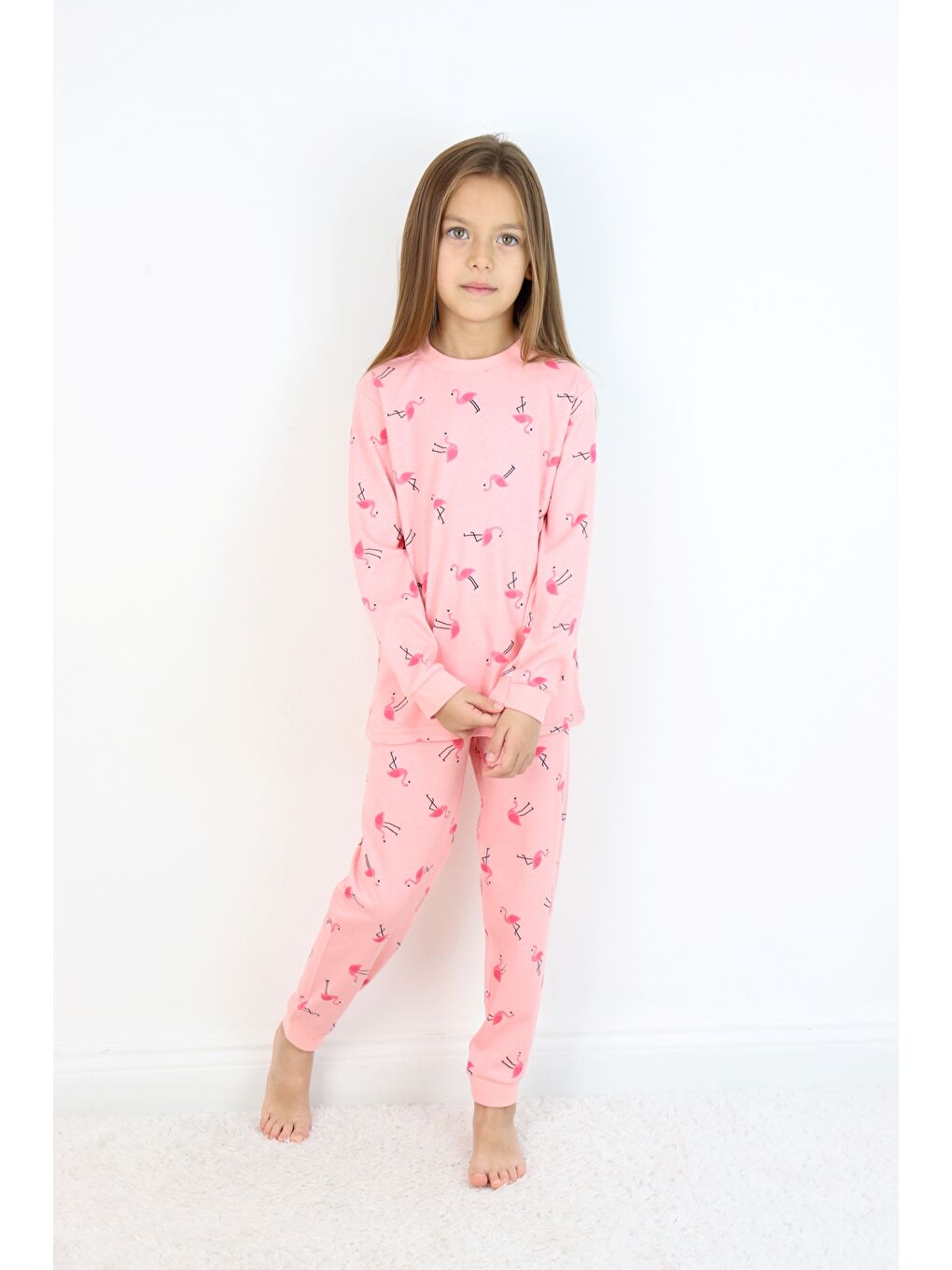 Pembe Kız Çocuk Orta Kalınlıkta Basic Baskılı Pijama Takımı-2
