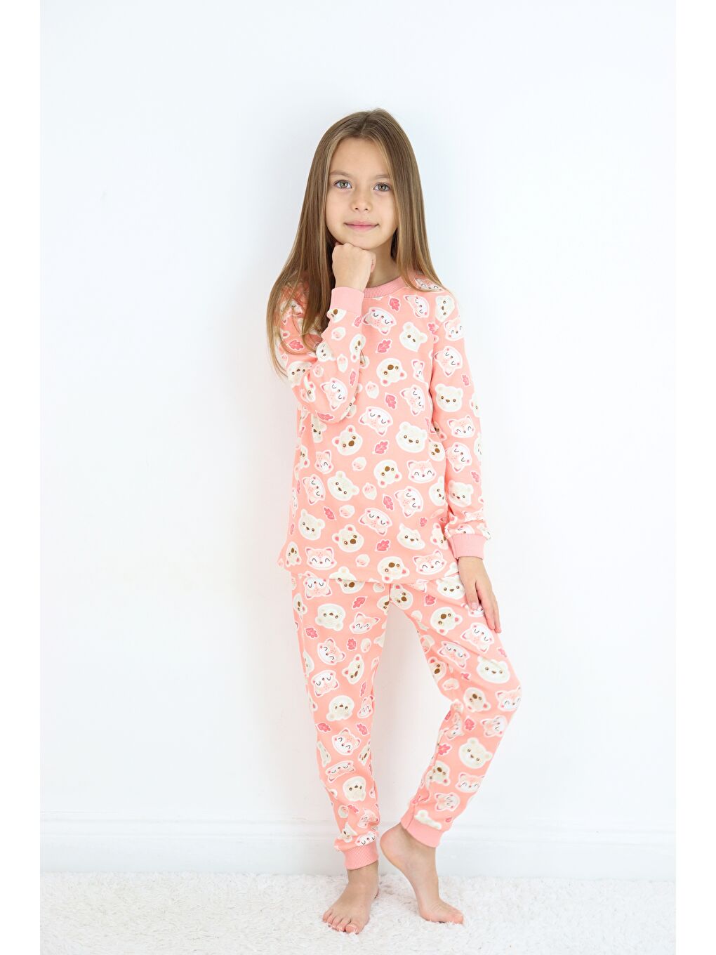 Pembe Kız Çocuk Orta Kalınlıkta Basic Baskılı Pijama Takımı-1