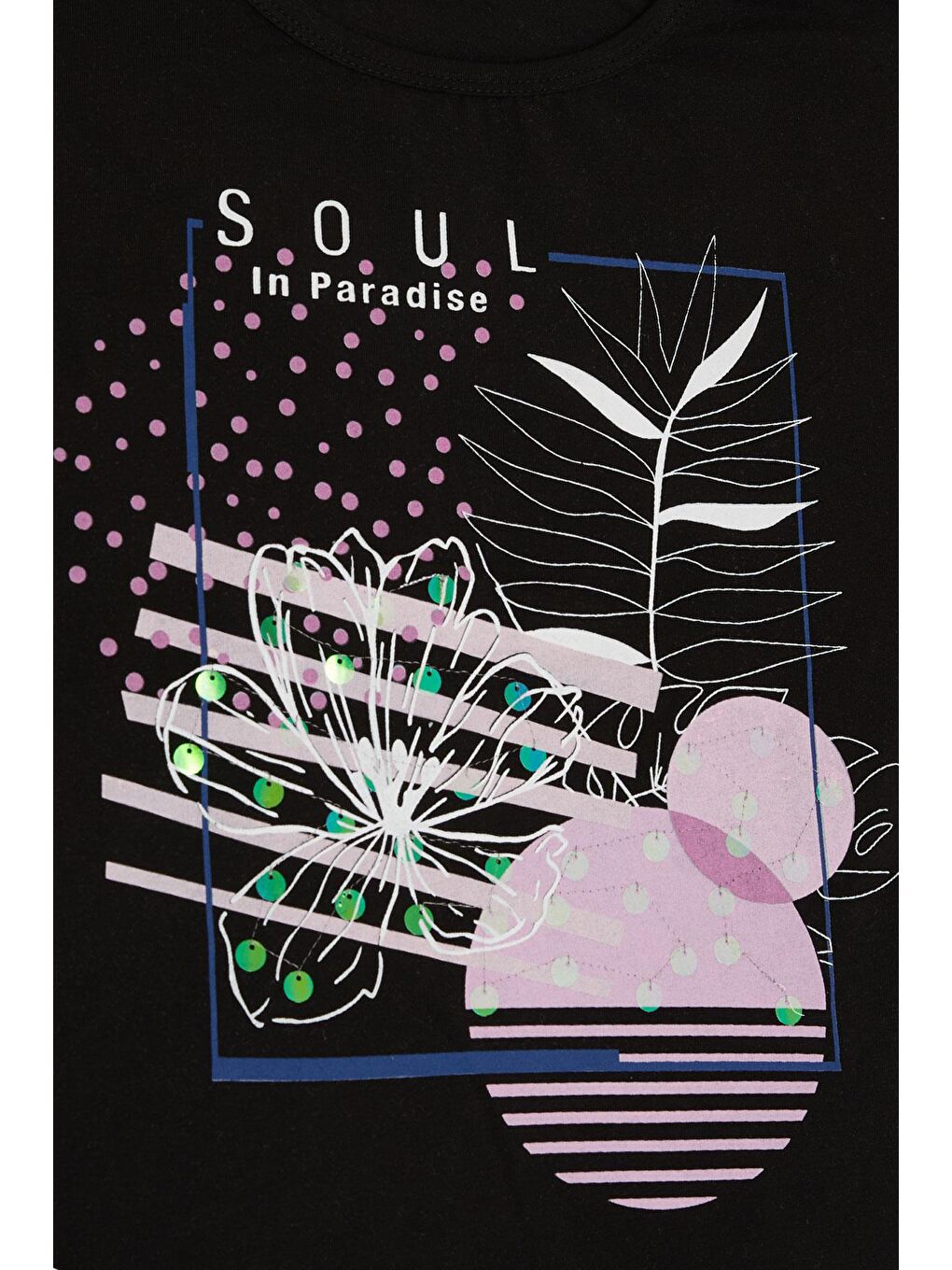 Kız Çocuk Tişört Çiçek Baskılı Pullu Siyah (10-16 Yaş)-3