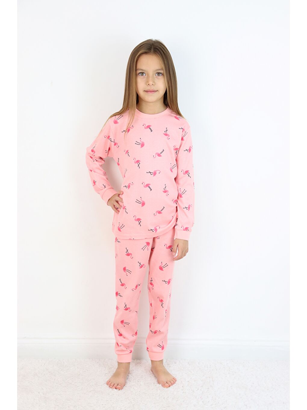 Pembe Kız Çocuk Orta Kalınlıkta Basic Baskılı Pijama Takımı-3
