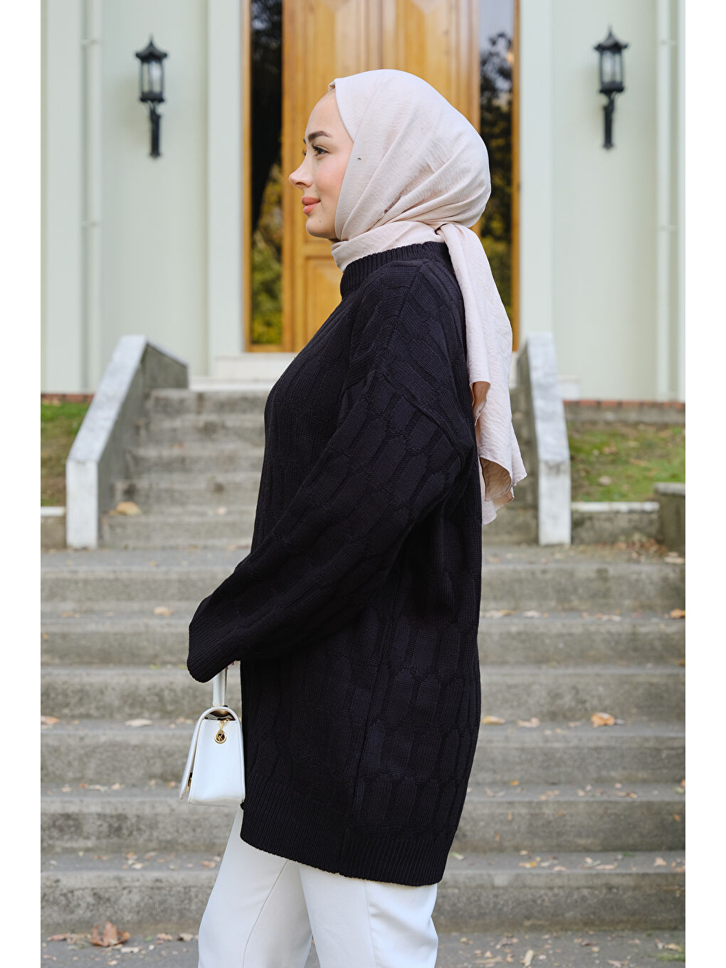 Birleşik Desen Triko Kazak Siyah-1