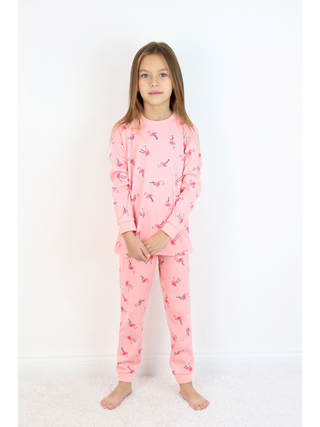 Pembe Kız Çocuk Orta Kalınlıkta Basic Baskılı Pijama Takımı-4